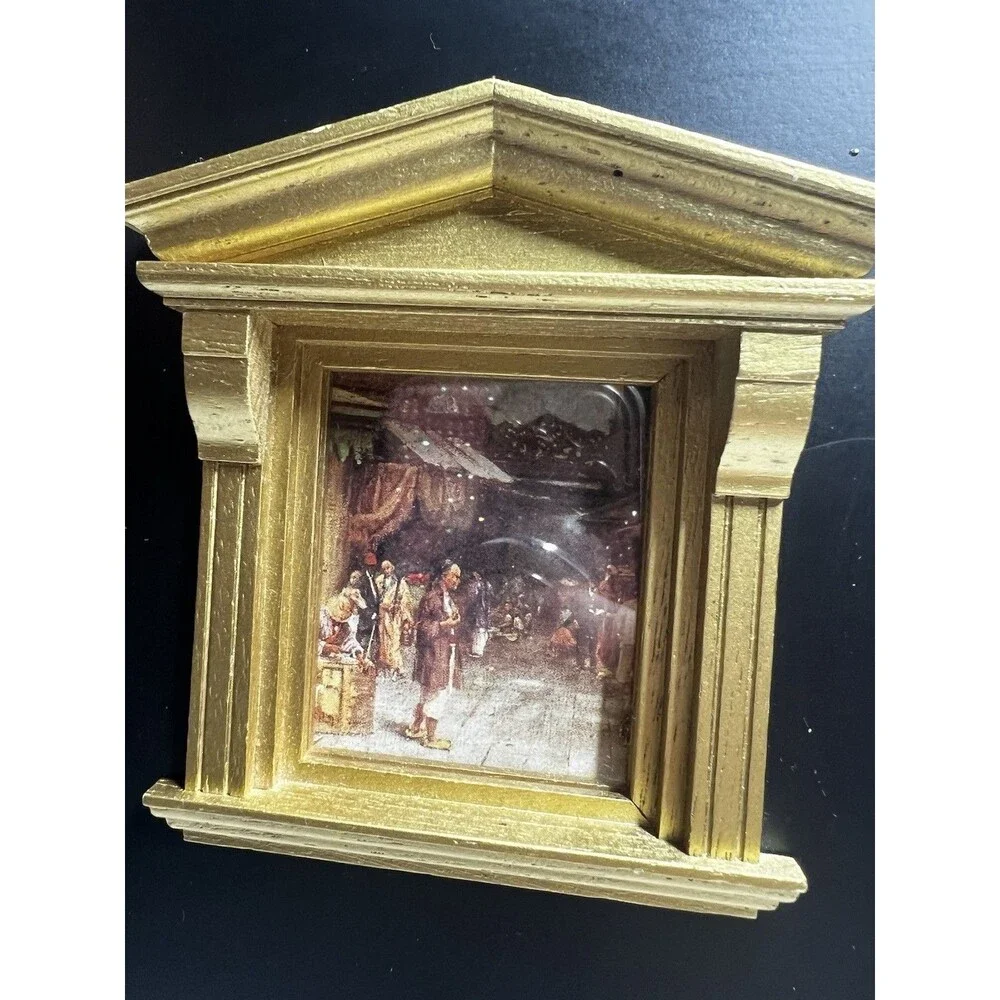 1994 Amerigo by Lasercraft Miniature Painting Gold Architectural Frame 8x6,5”